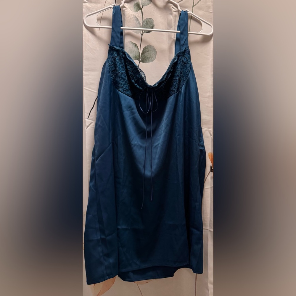 Satin Lace Trim Chemise in Deep Blue